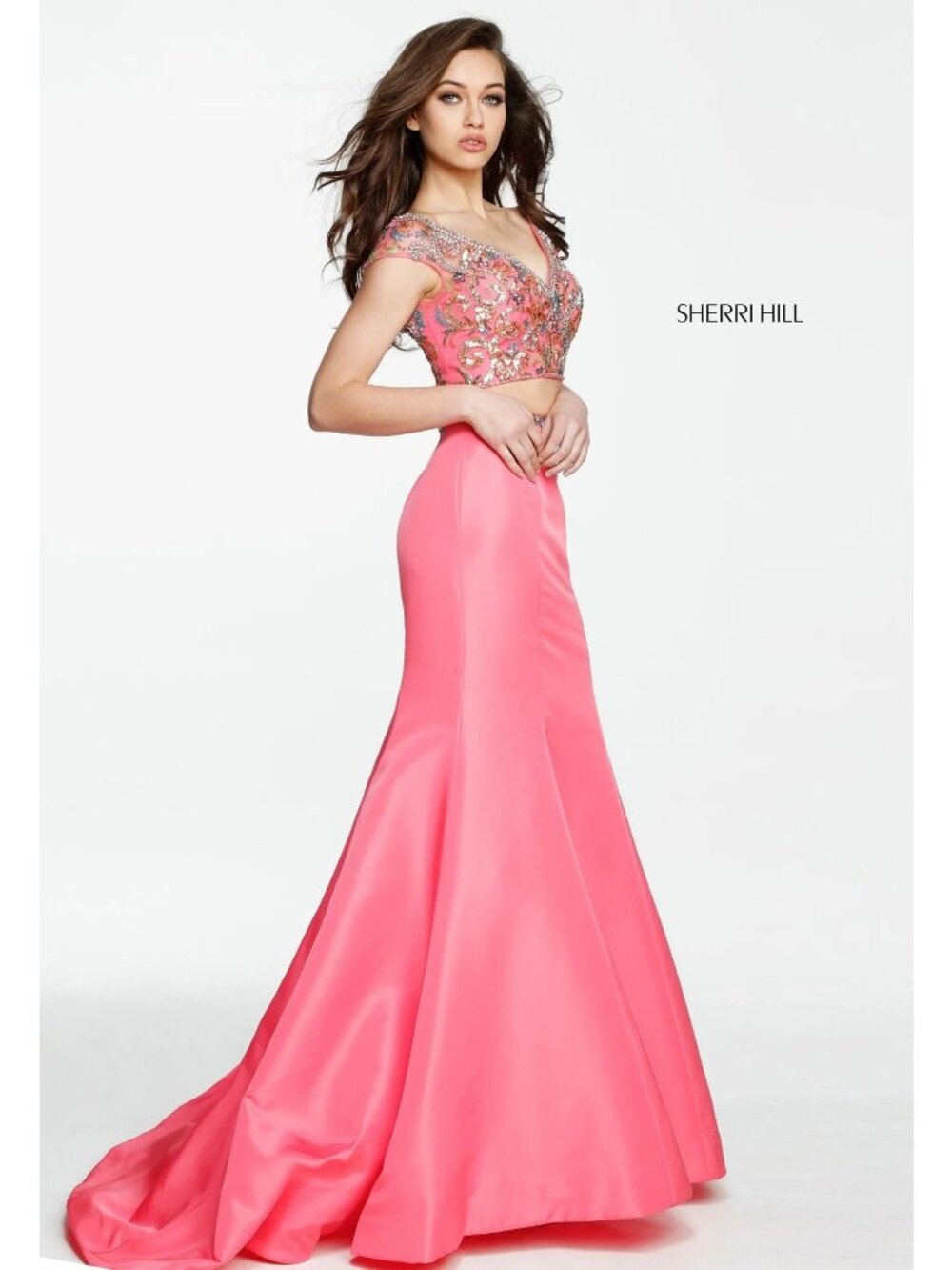 Sherri Hill 51167 Coral 2-Piece Mermaid Prom Dress NWT Size 6 Homecoming Long